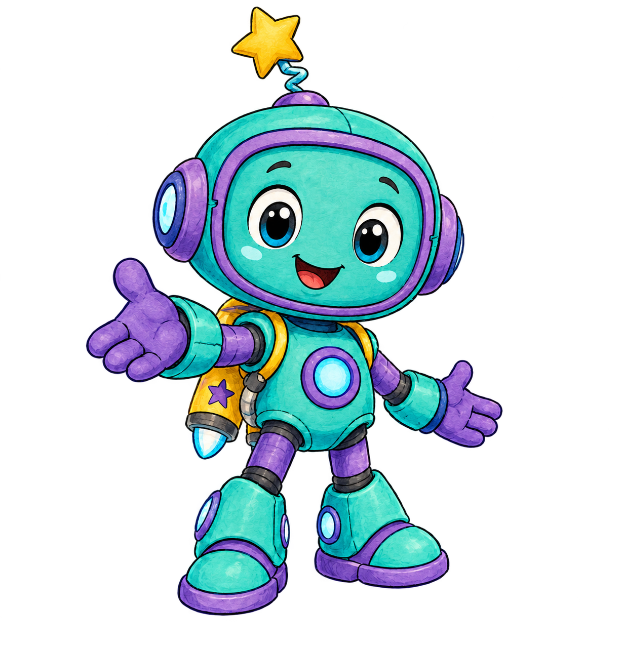 Pip, a smiling teal robot